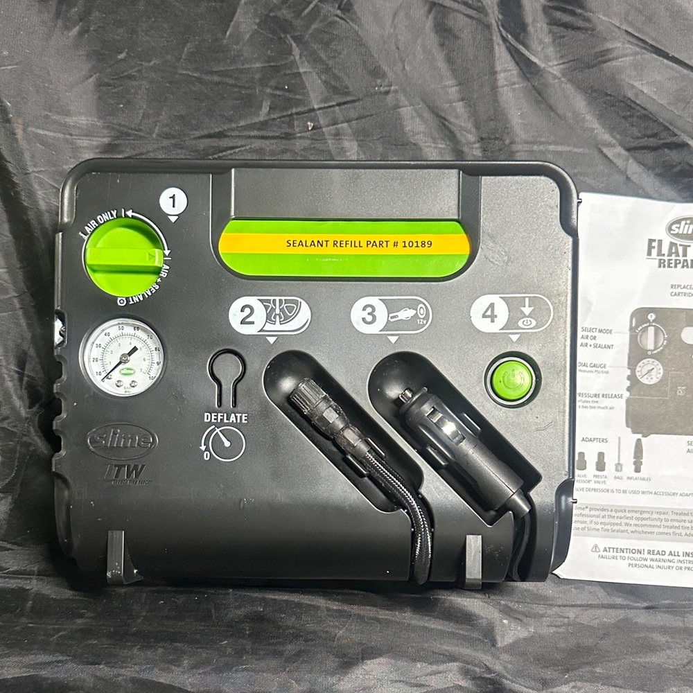 Black & Green Tire Inflator and Sealant Repair Kit